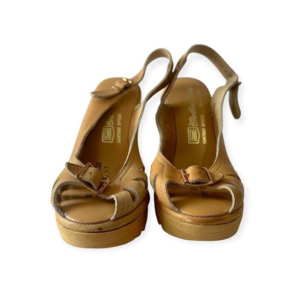 1970s Tan Leather Wedge Sandals by Sears The Shoe Place – Size 5B – Made‎ in USA - Picture 7 of 10